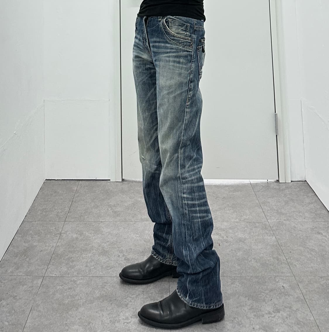Navy produce stud & zipper detail denim  상품이미지3