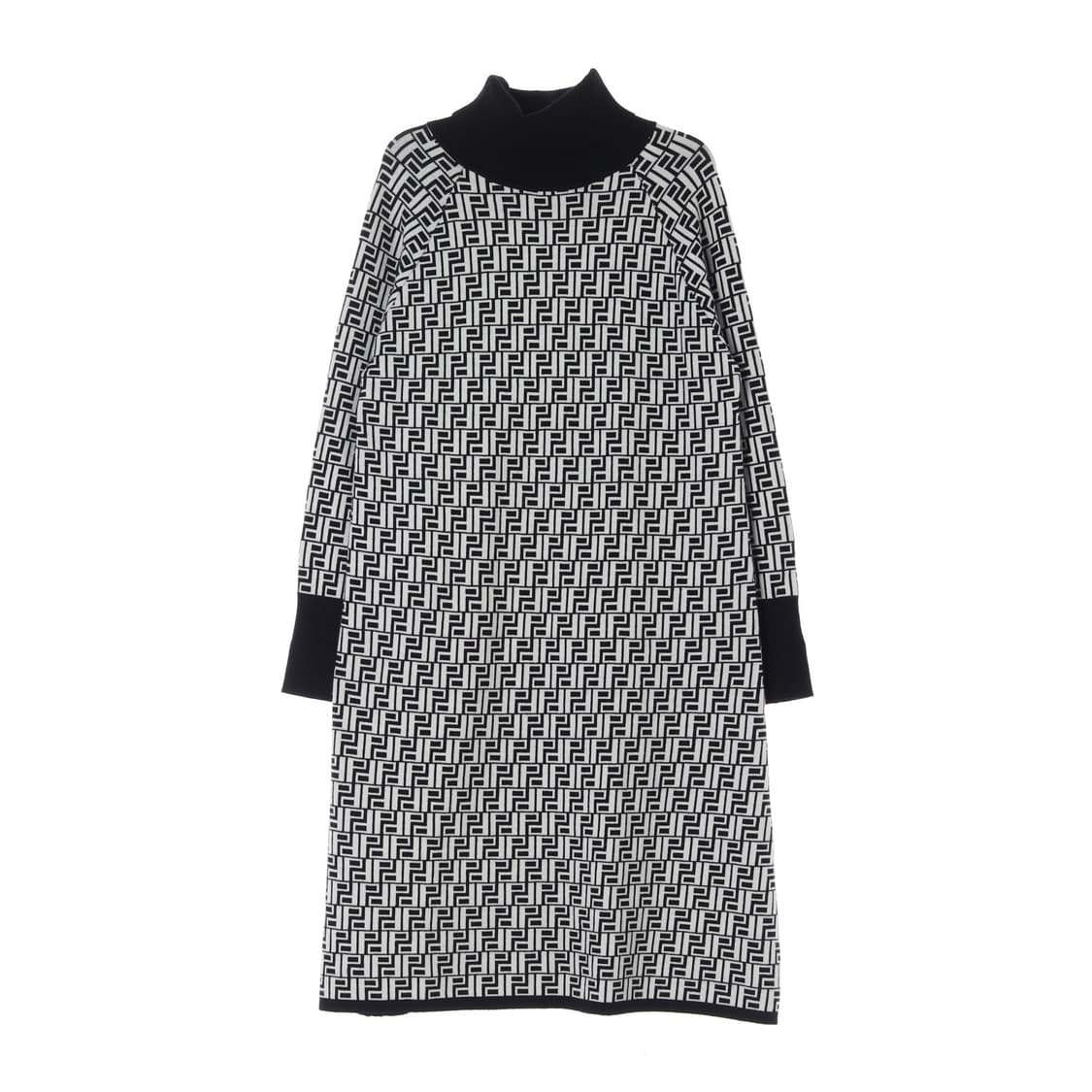[L]펜디 블랙 화이트 로고 모크넥 긴팔 롱 니트원피스 상품이미지1
