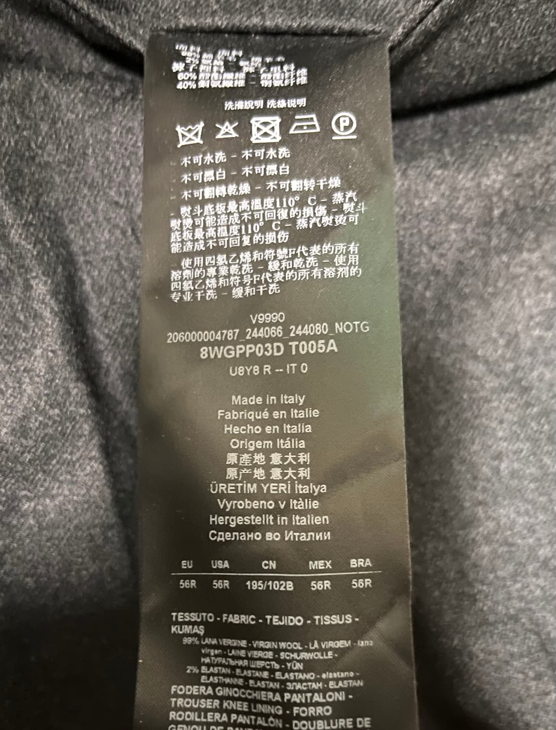 조르지오 아르마니 남성 울 팬츠 56R 차콜 상품이미지4