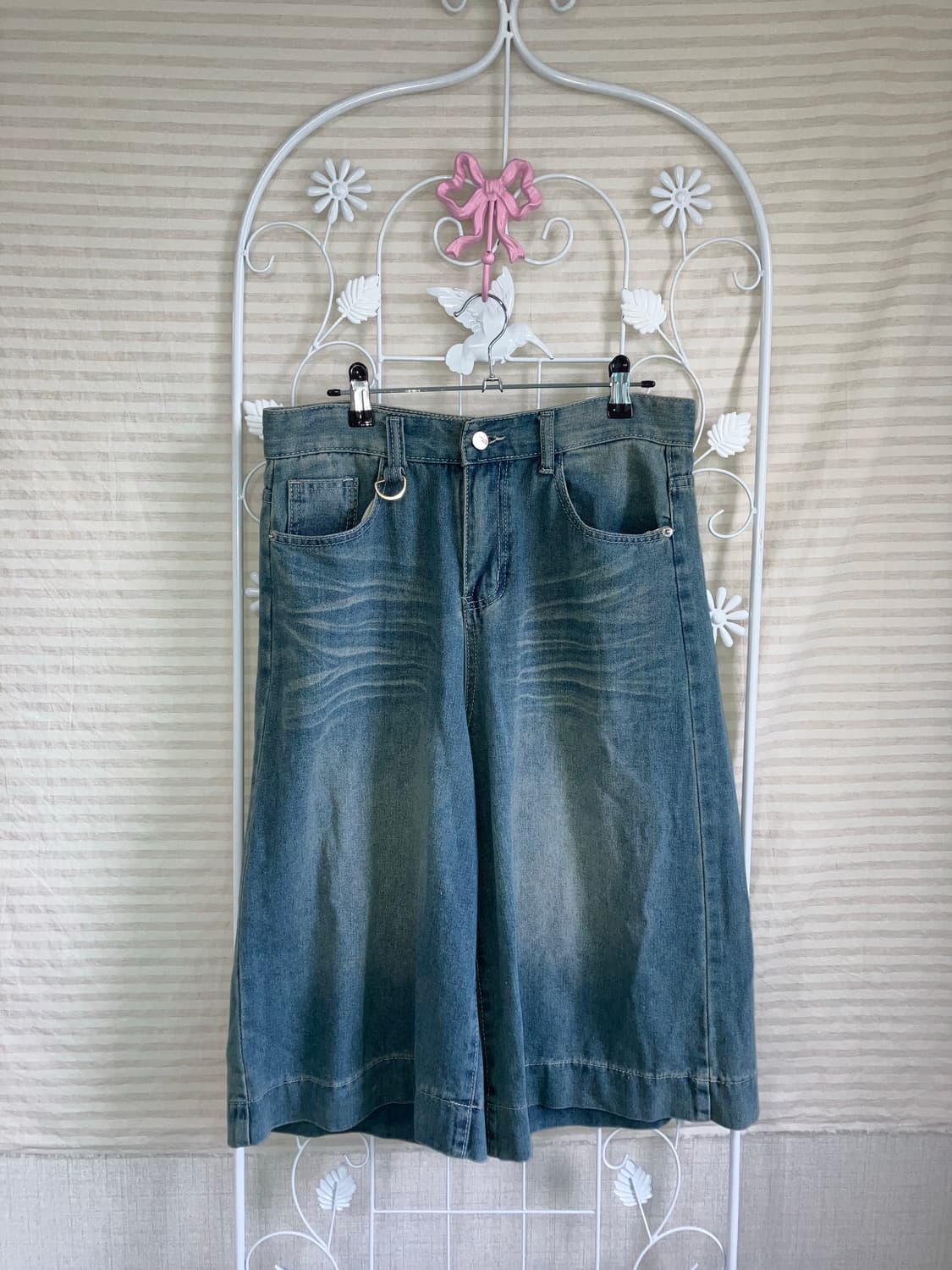 빈티지 중청 워싱 버뮤다 데님 팬츠 y2k 스트릿 갸루 펑키472  상품이미지1