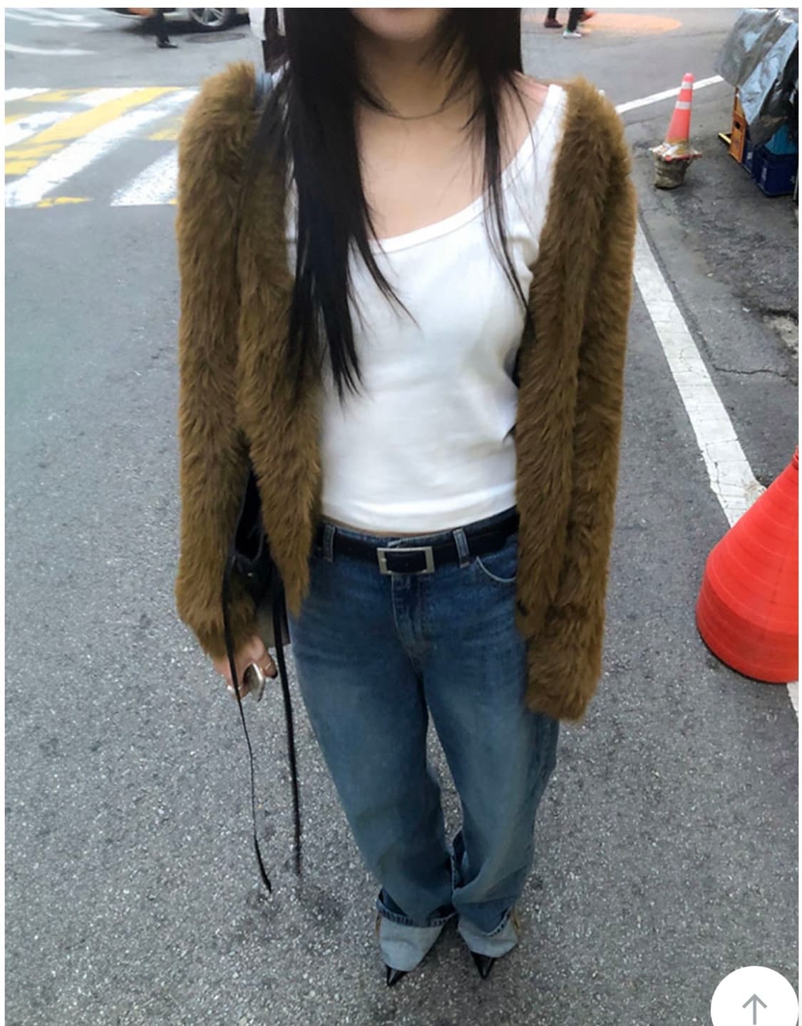 유어즈 yours 루즈핏 태니 퍼 가디건 상품이미지1