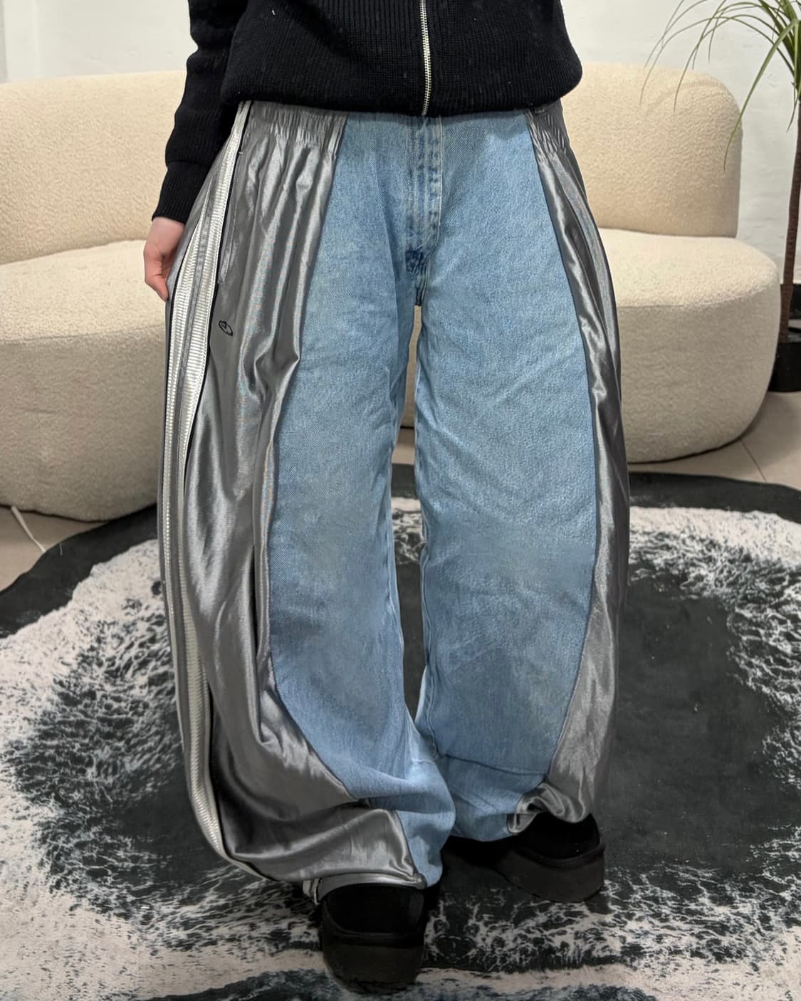 90s vintage 메탈 믹스 데님 와이드 팬츠 상품이미지3