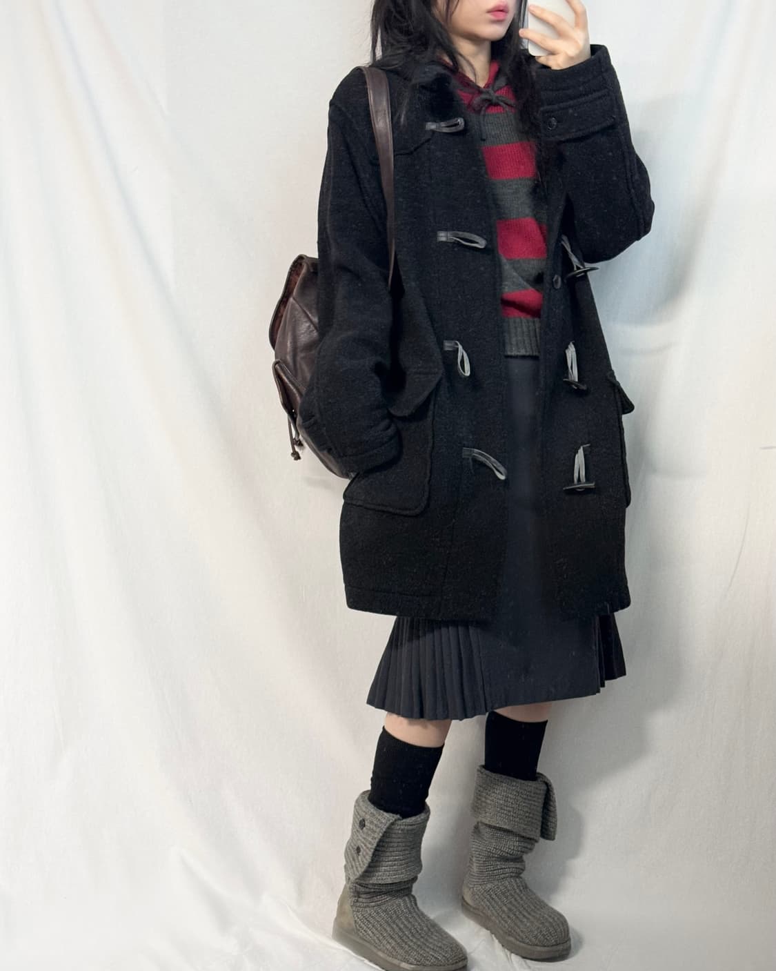 울 후드디 롱 더플 코트 상품이미지3