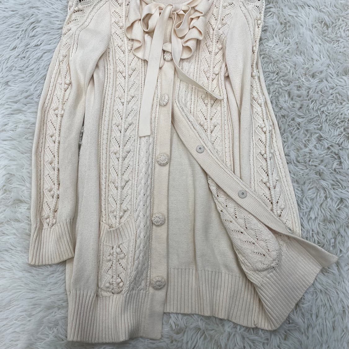 빈티지 질스튜어트 프릴 크림 롱 가디건 상품이미지3