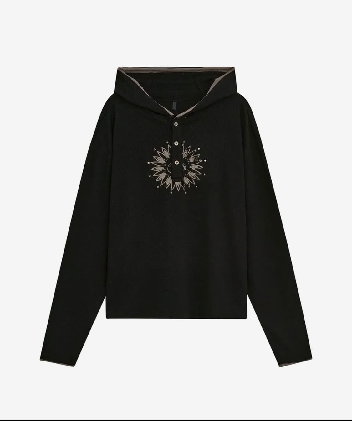 WAFFLE HENLEY NECK HOODED [BLACK] 상품이미지1