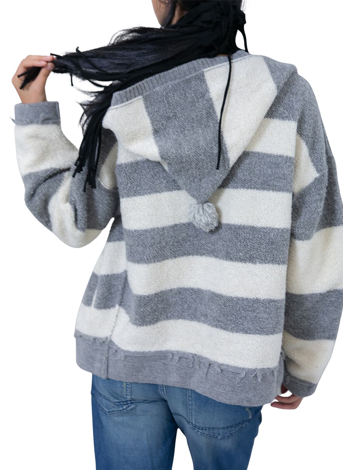 [F]퍼버즈 26ss Textured 스트라이프 후드 니트 가디건/그레이 상품이미지2