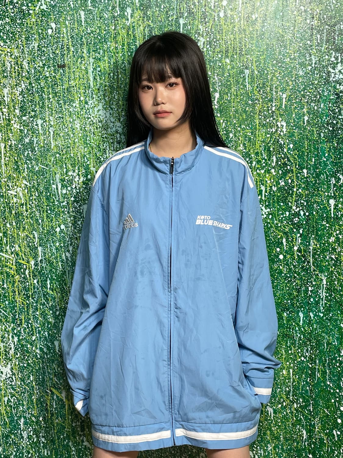 아디다스 스카이블루 화이트 삼선 바람막이 자켓 4XL  상품이미지2