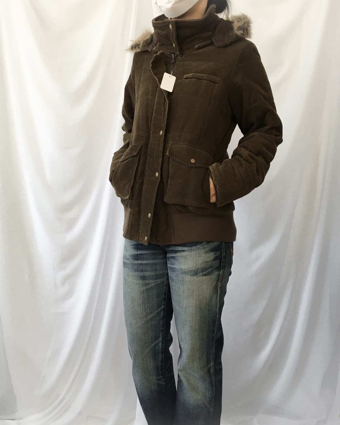 Fake fur hood high neck corduroy jacket 상품이미지6