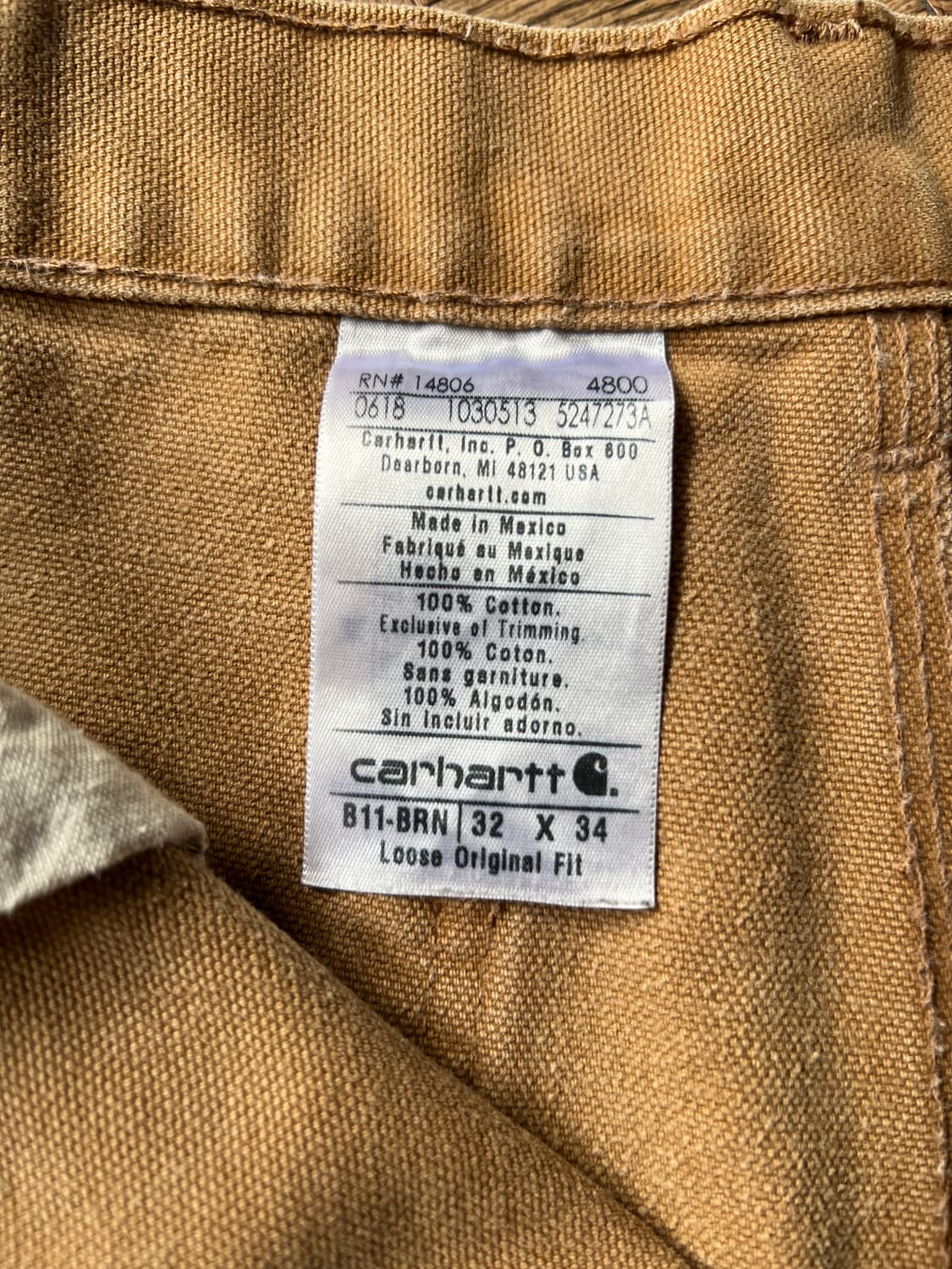 [32]칼하트 USA 더티워싱 브라운 싱글니 카펜터 워크 팬츠 상품이미지8
