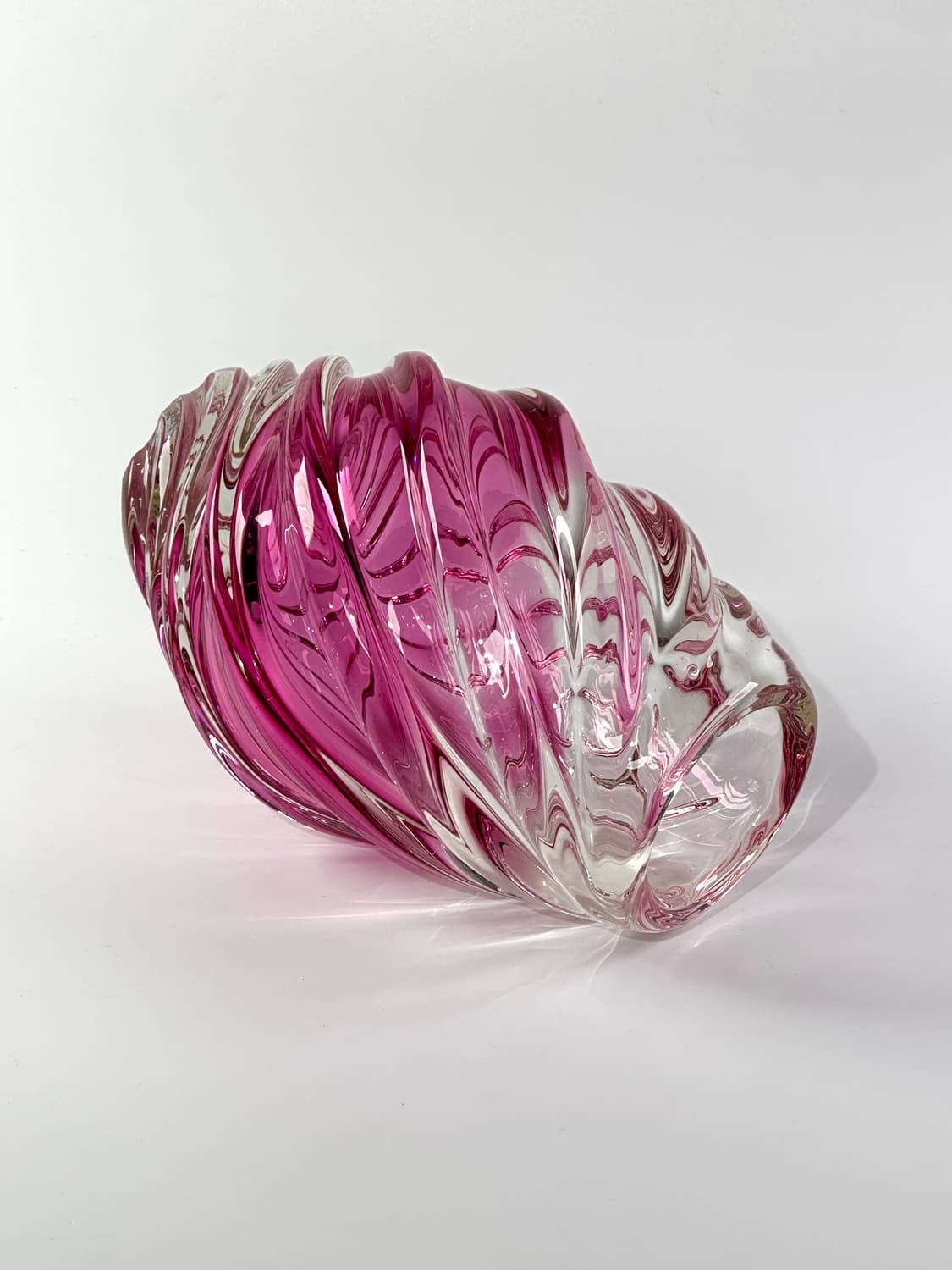 유럽 빈티지 아트글라스 핑크 컬러 스월 패턴 화병 상품이미지5