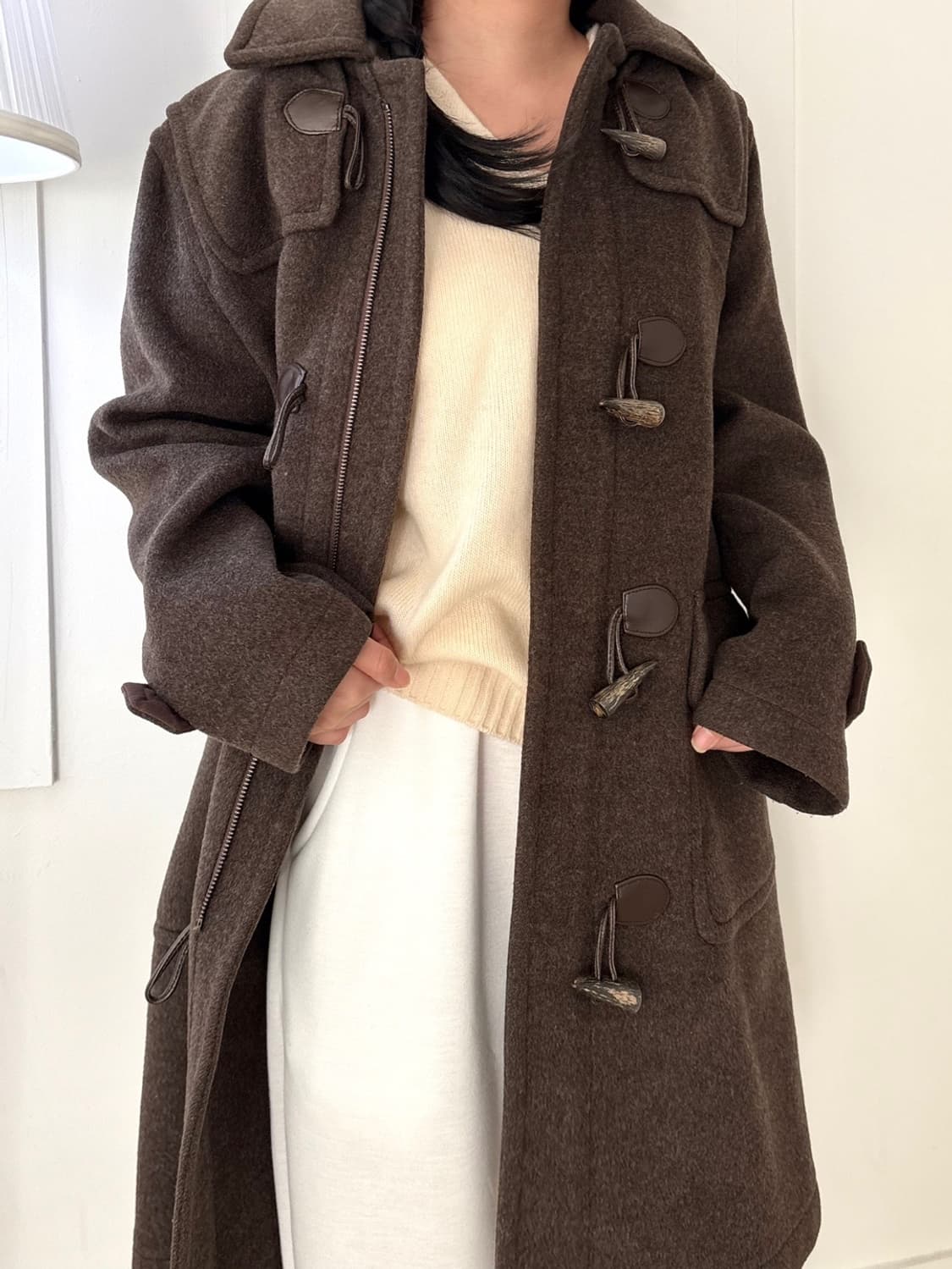 빈티지 브라운 떡볶이 안감체크 코트 상품이미지1