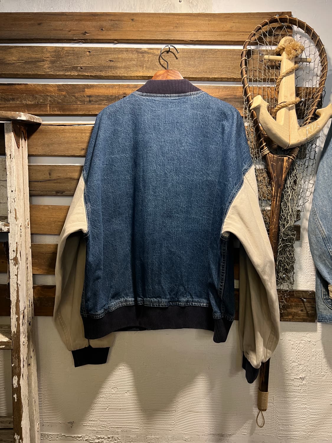 [2XL]90's USA 빈티지 데님 아이보리 바시티 자켓 상품이미지6