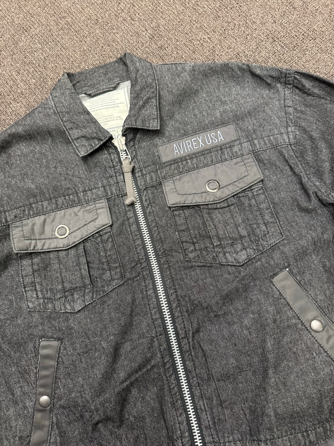 M)AVIREX USA 빈티지TYPE BLUE 흑청 데님 집업 자켓 상품이미지3