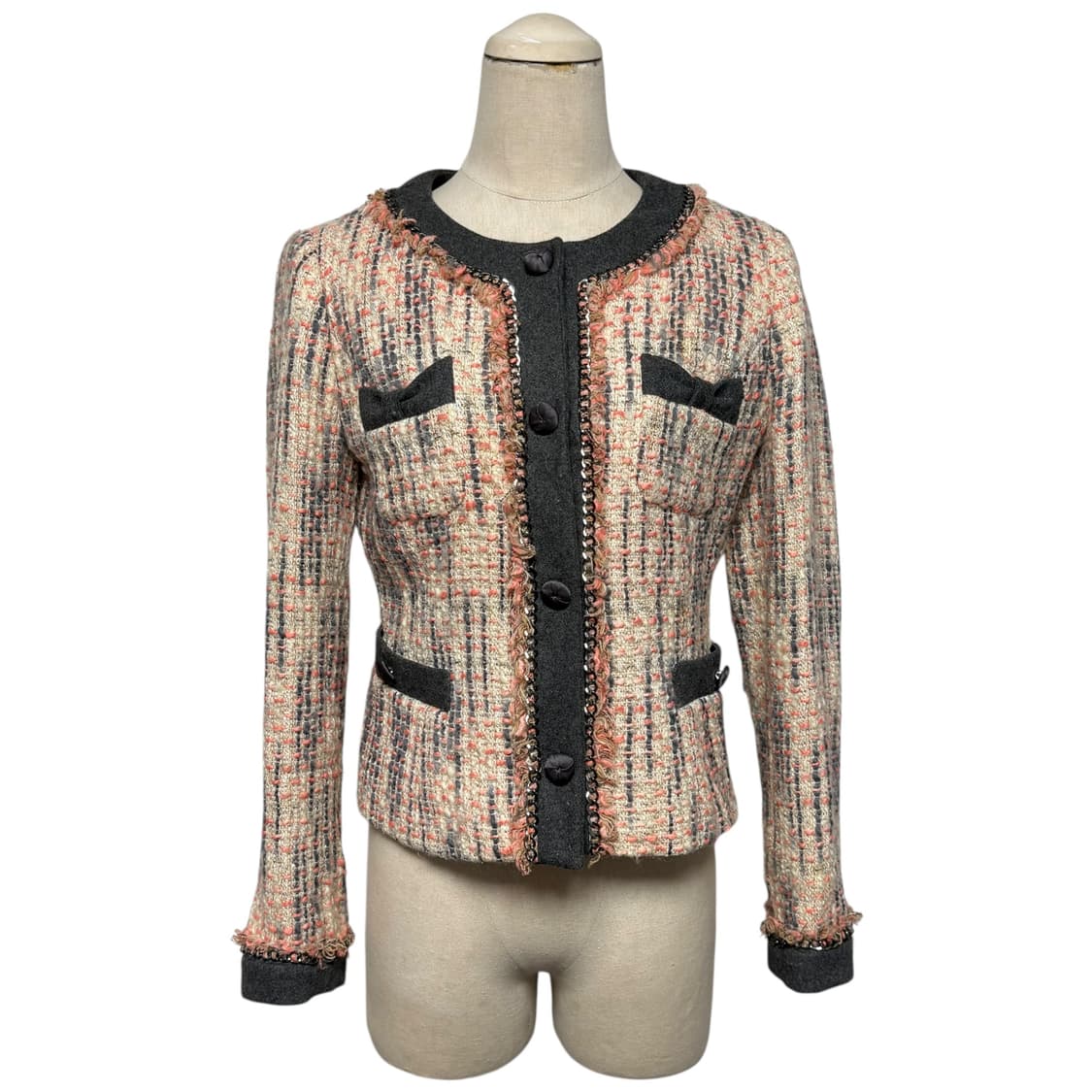 3848 SOUP 핑크 그레이 리본 트위드자켓 상품이미지1