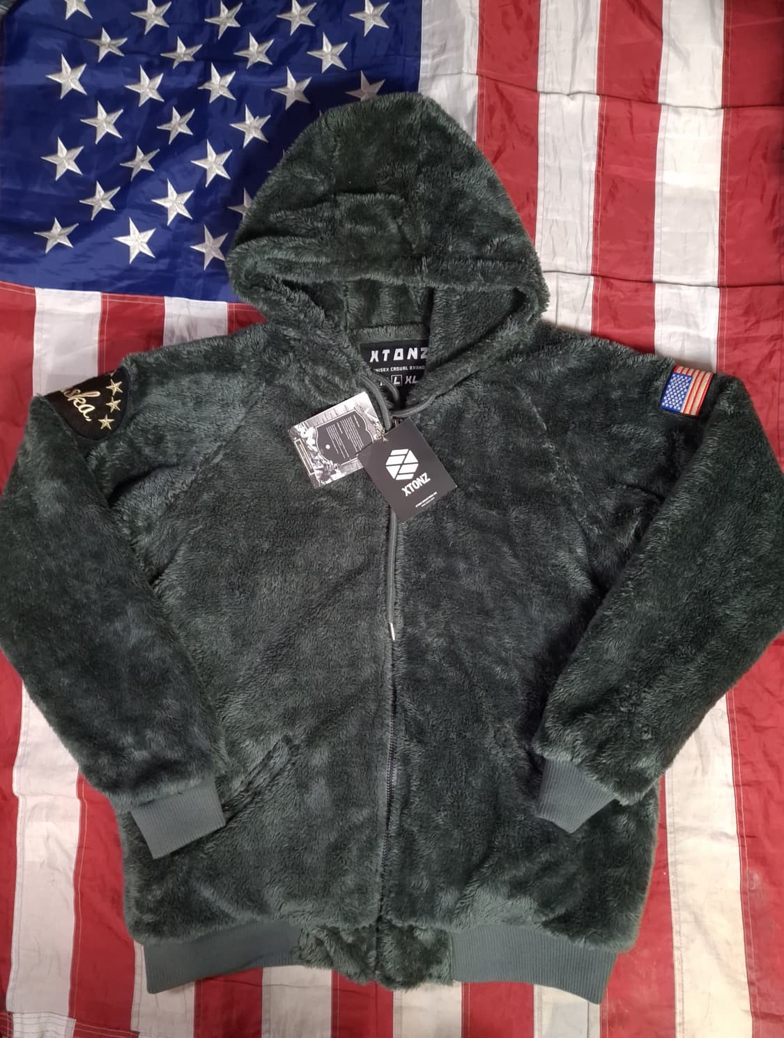 택새제품 오리지날 엑스톤즈 성조기 몽키 후드 후리스 상품이미지1