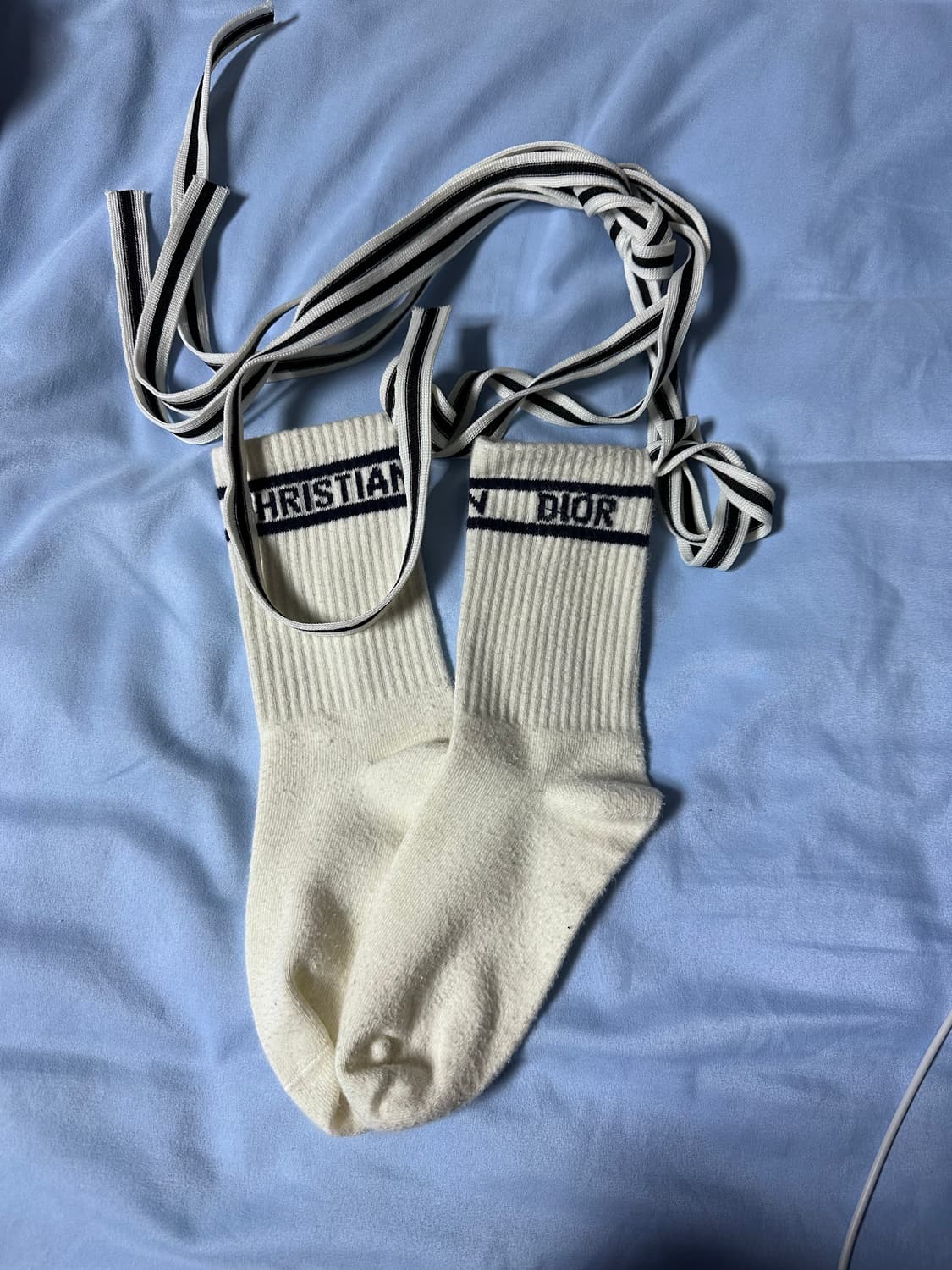 화이트&네이비 코튼 레이스 여성 양말 상품이미지1