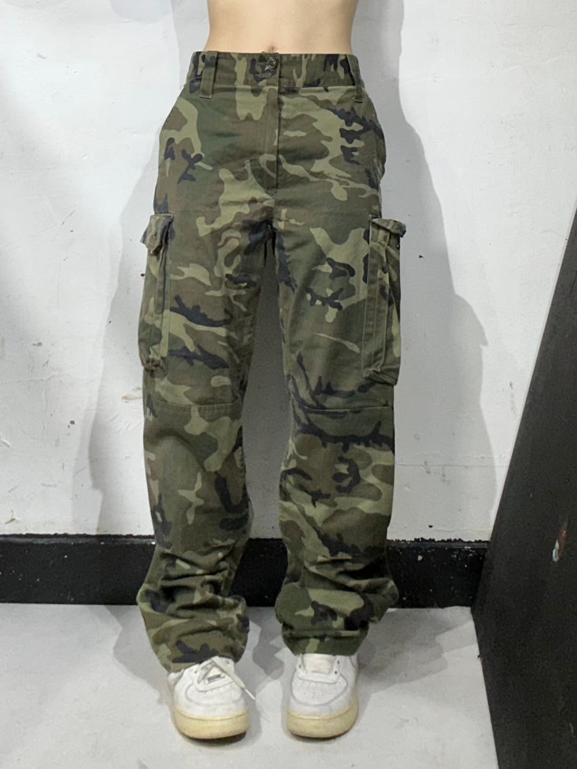 일본 빈티지 카키 밀리터리 카모 와이드 카고 팬츠 군복 바지  상품이미지2