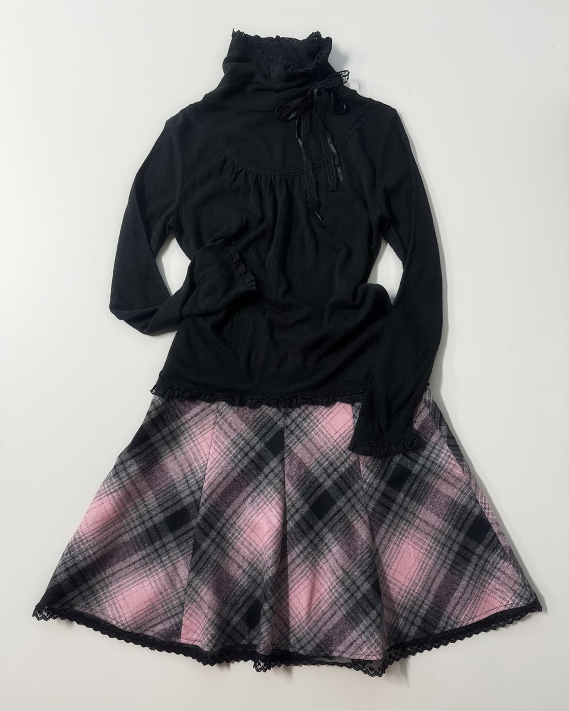 울 블렌디트 체크 글리터 패턴 레이스 밑단 스커트 상품이미지7