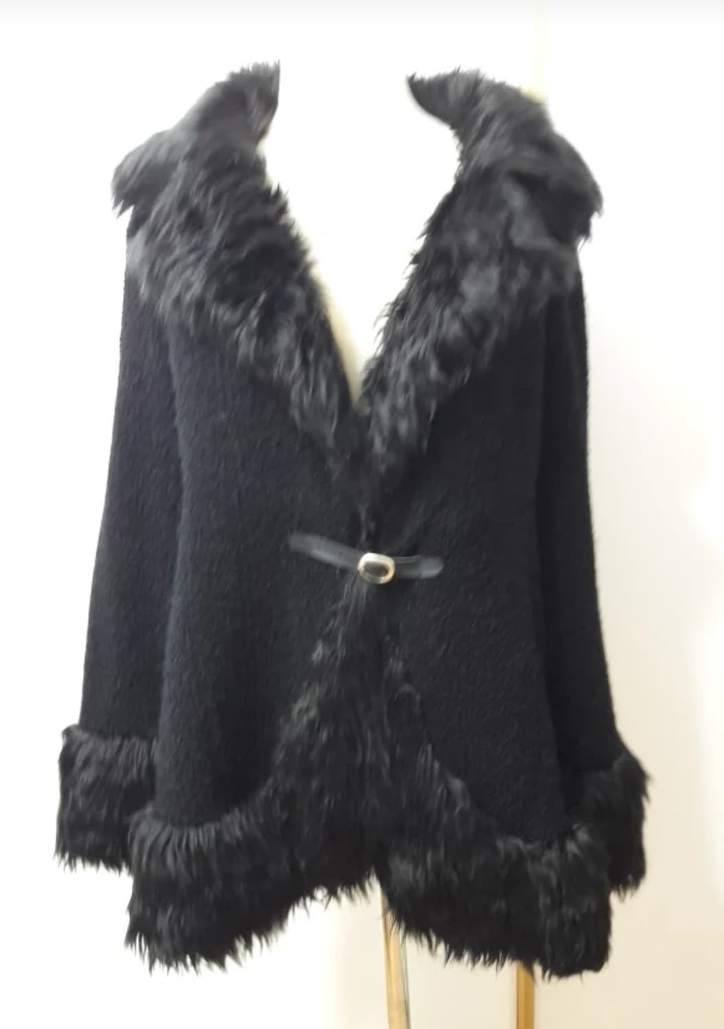 Y2k 갸루 빈티지 블랙 퍼 로브 코트 자켓 상품이미지1