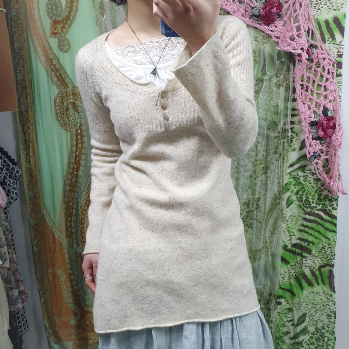 울 실크 버튼 니트 롱 탑 상품이미지5