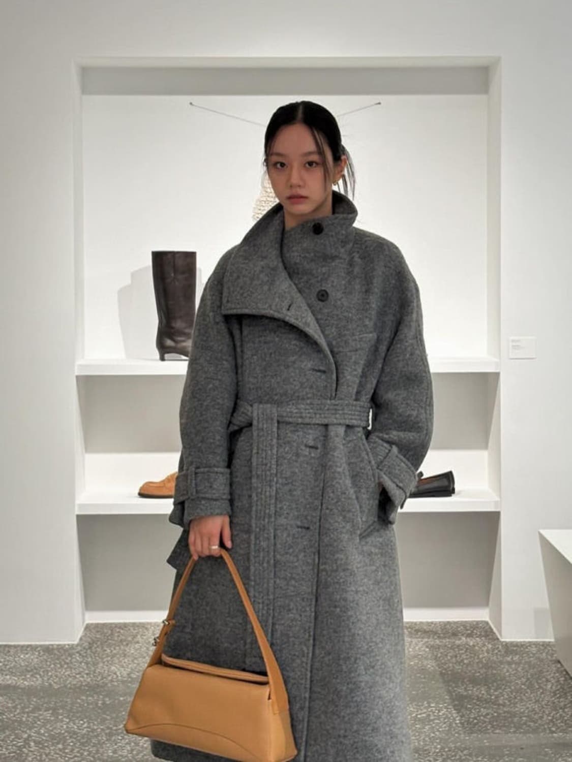 (새상품) 루에브르 벨티드 하이넥 코트  상품이미지3