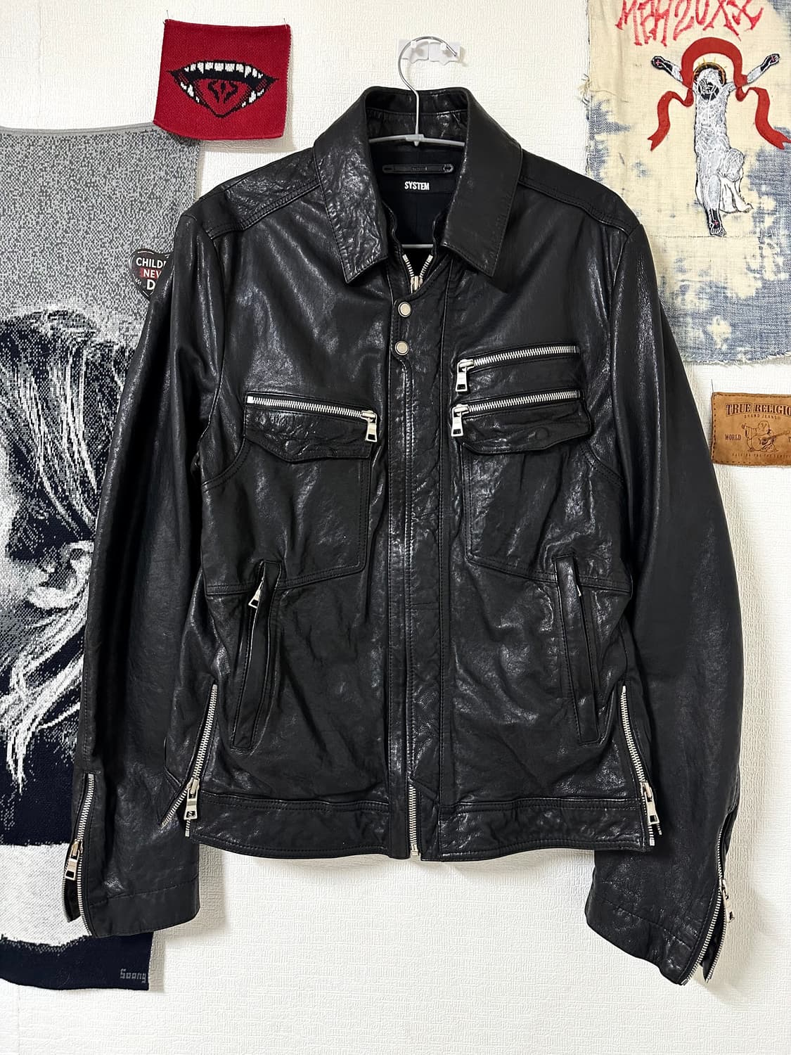 SYSTEM HOMME 멀티 지퍼 디테일 램스킨 레더 자켓 상품이미지1