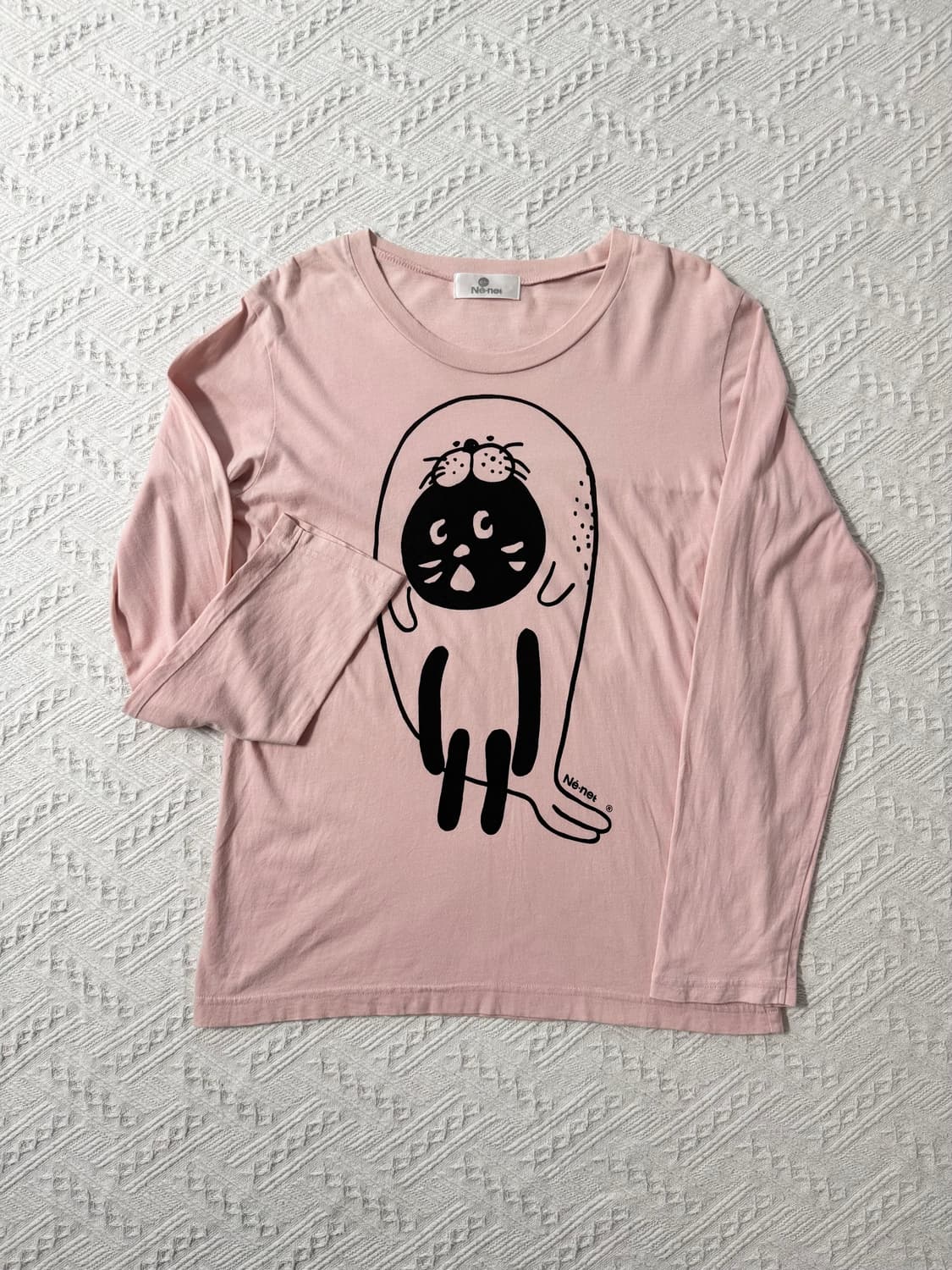 네넷 물개 탈을 쓴 고양이 캐릭터 프린팅 롱 슬리브 티 상품이미지4