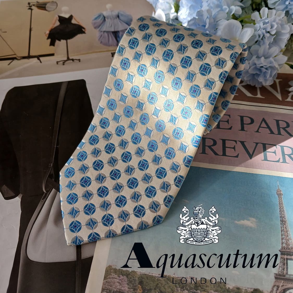 아쿠아스큐텀 실크 스카이블루 기하 넥타이 8.8cm A+등급 A19457 상품이미지2