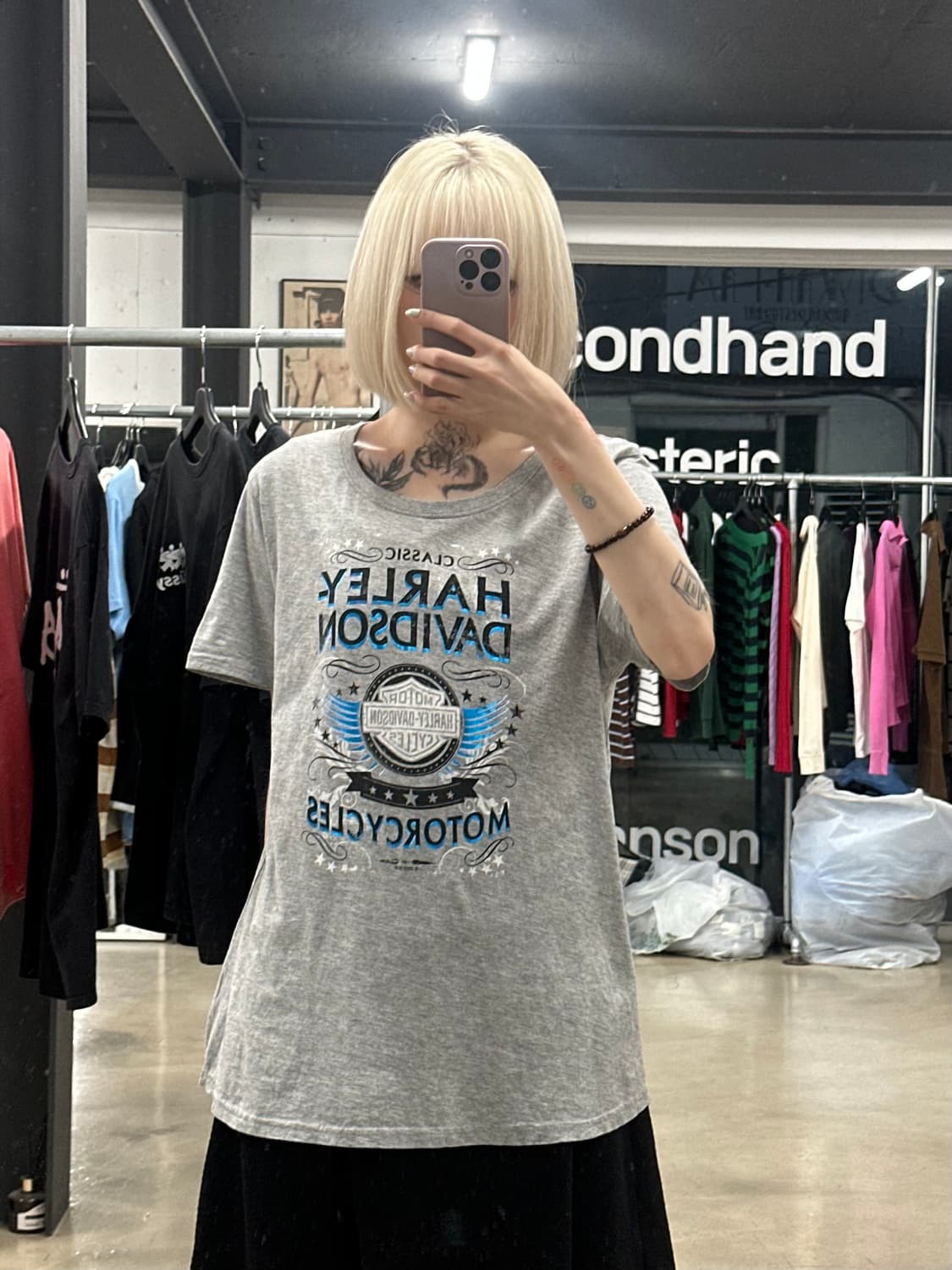 할리 데이비슨 우먼스 그레이 로고 반팔 티셔츠 상품이미지1