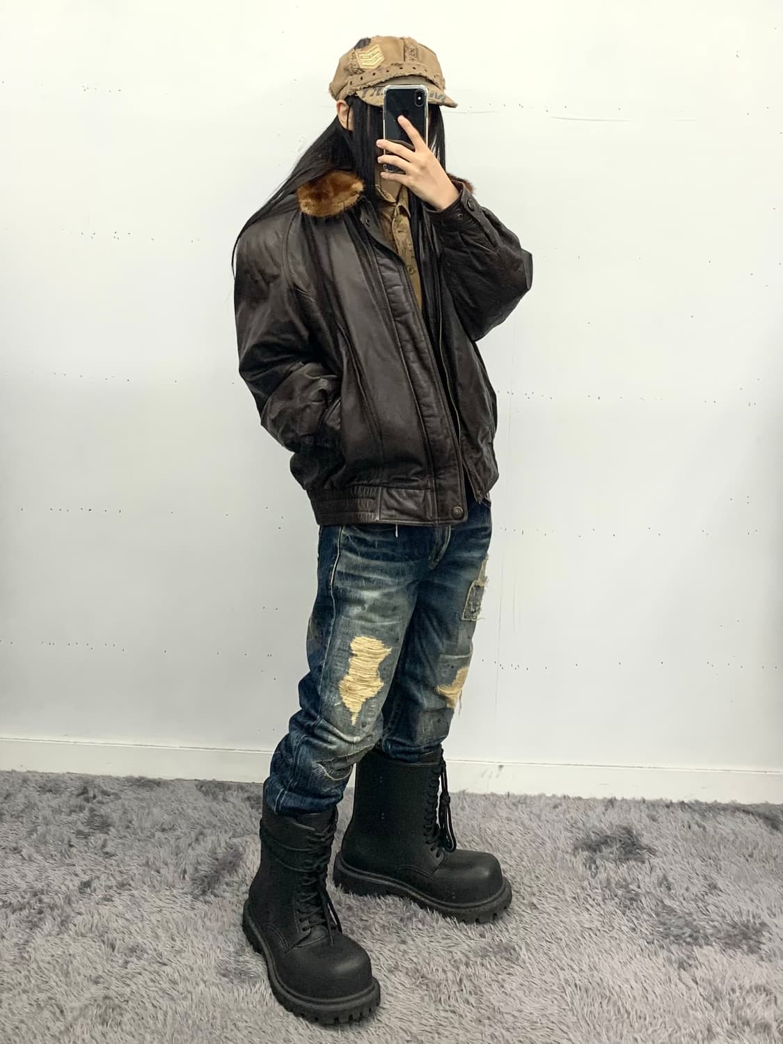 램스킨 퍼카라 레더 봄버 자켓 상품이미지1