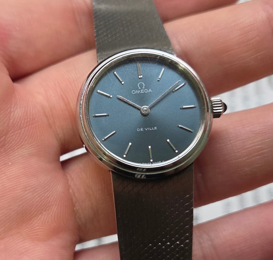레어] 빈티지 오메가 드빌 네이비청판 실버스틸 여성용 오리지널 브슬 ve 상품이미지5