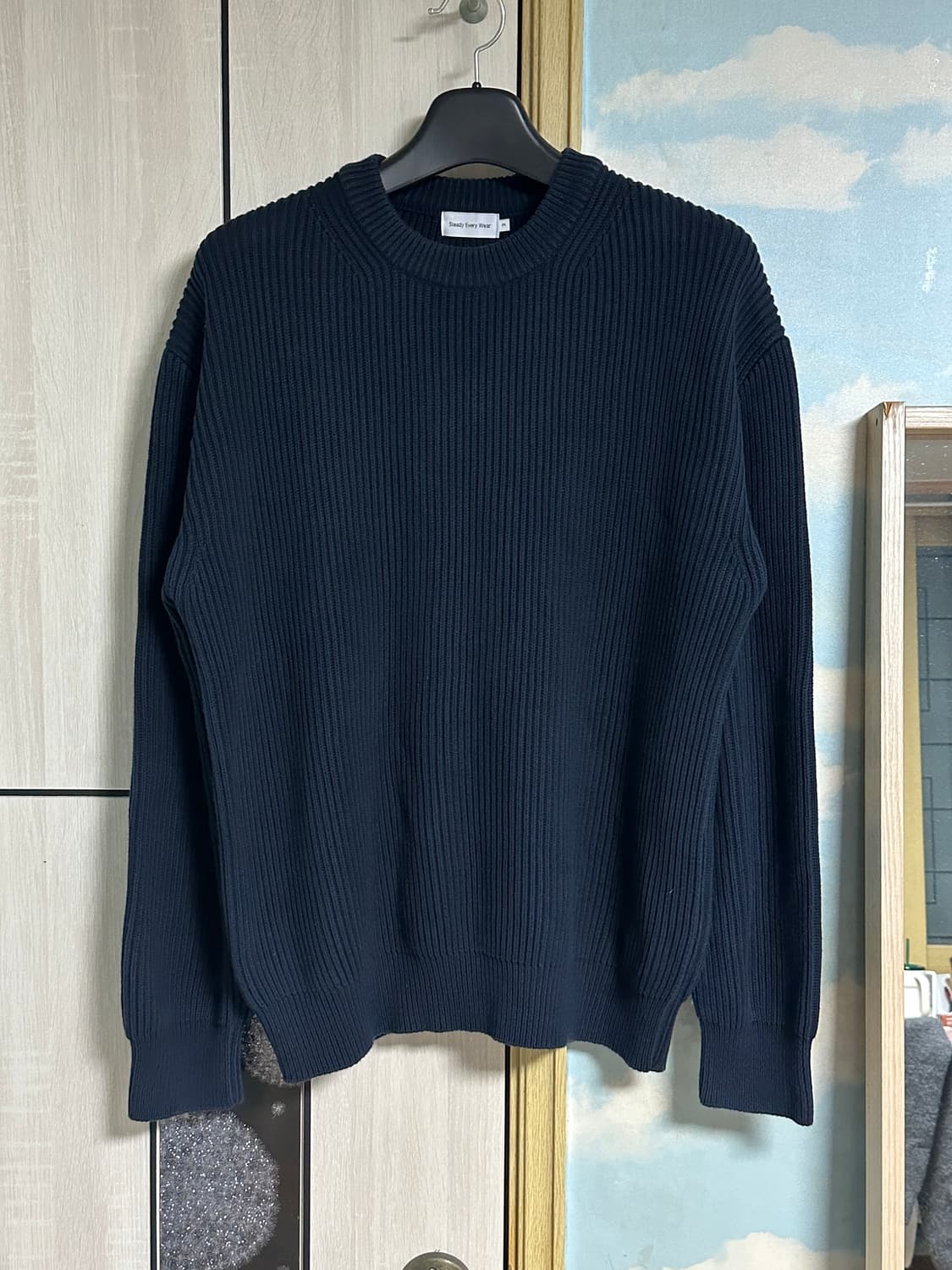 (3) 스테디에브리웨어 크루넥 코튼 립 니트 (다크 네이비) 상품이미지2