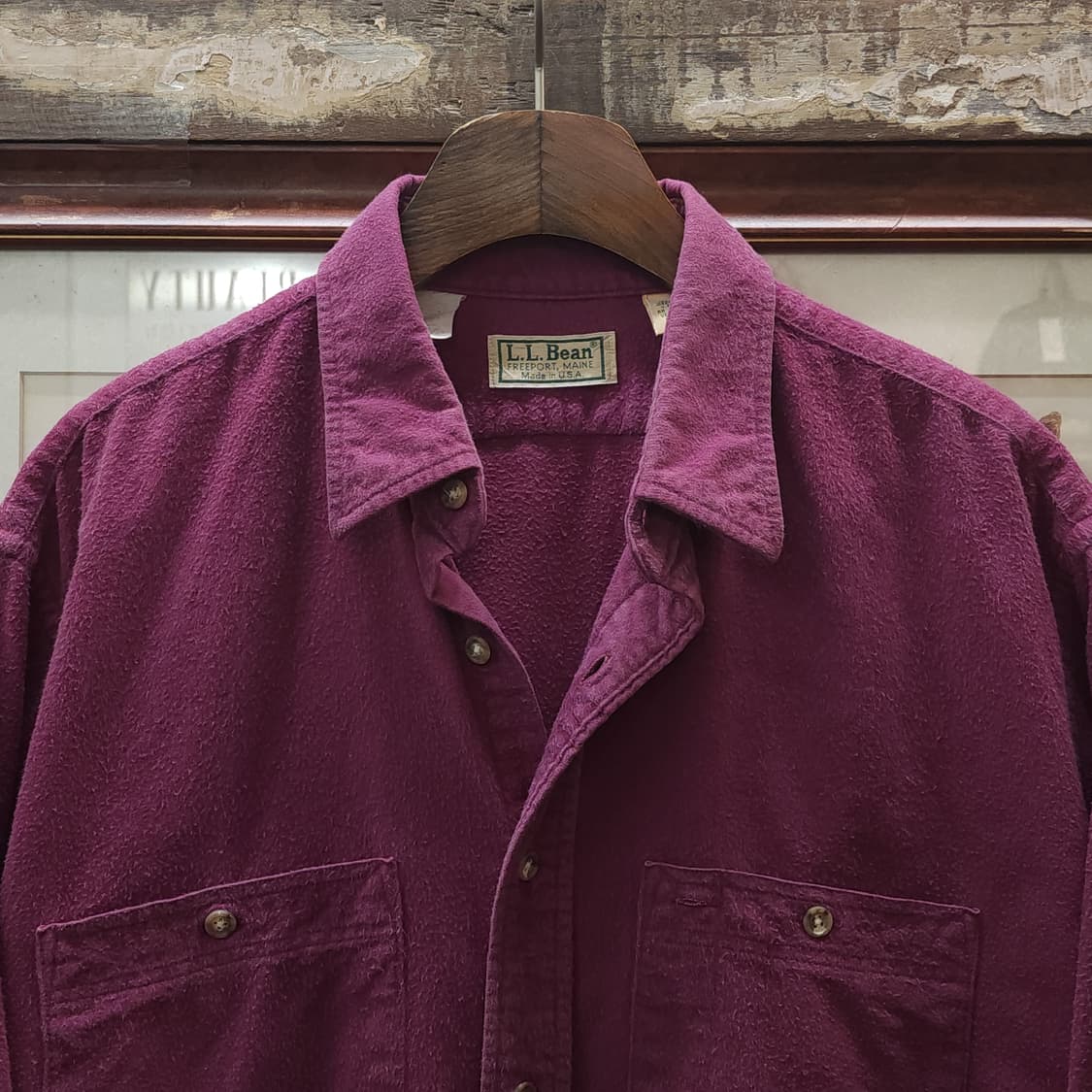 90s 엘엘빈 워크셔츠 헤비코튼 투포켓 샤모아 셔츠 퍼플 라이트 L 상품이미지4