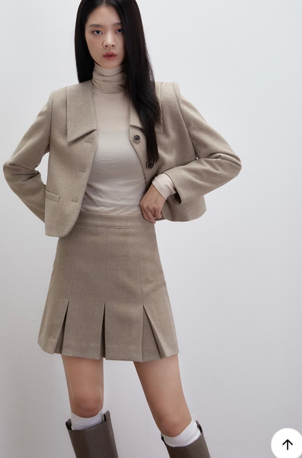 미쏘 A라인 미니 스커트, 빅카라 숏 자켓 (세트 판매) 상품이미지1