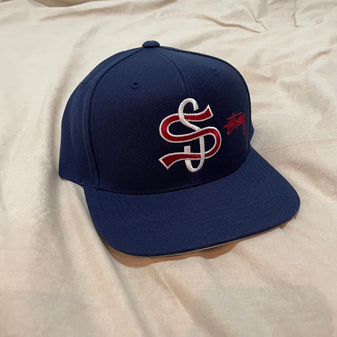 스투시 빅 리그 포인트 크라운 캡 라이트 네이비 스냅백 상품이미지3