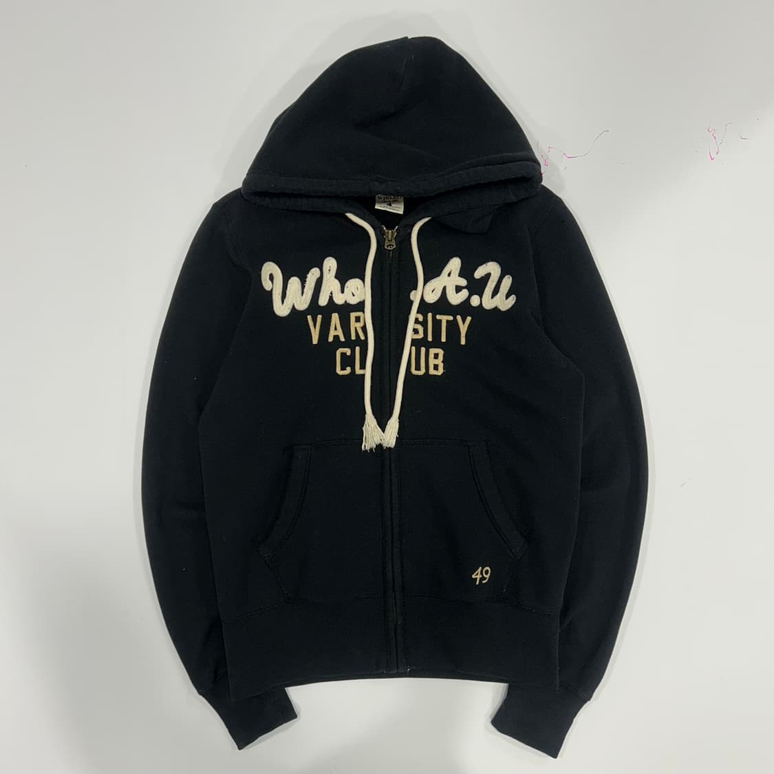 Who.A.U 후아유 레터링 로고 네이비 후드집업 상품이미지3