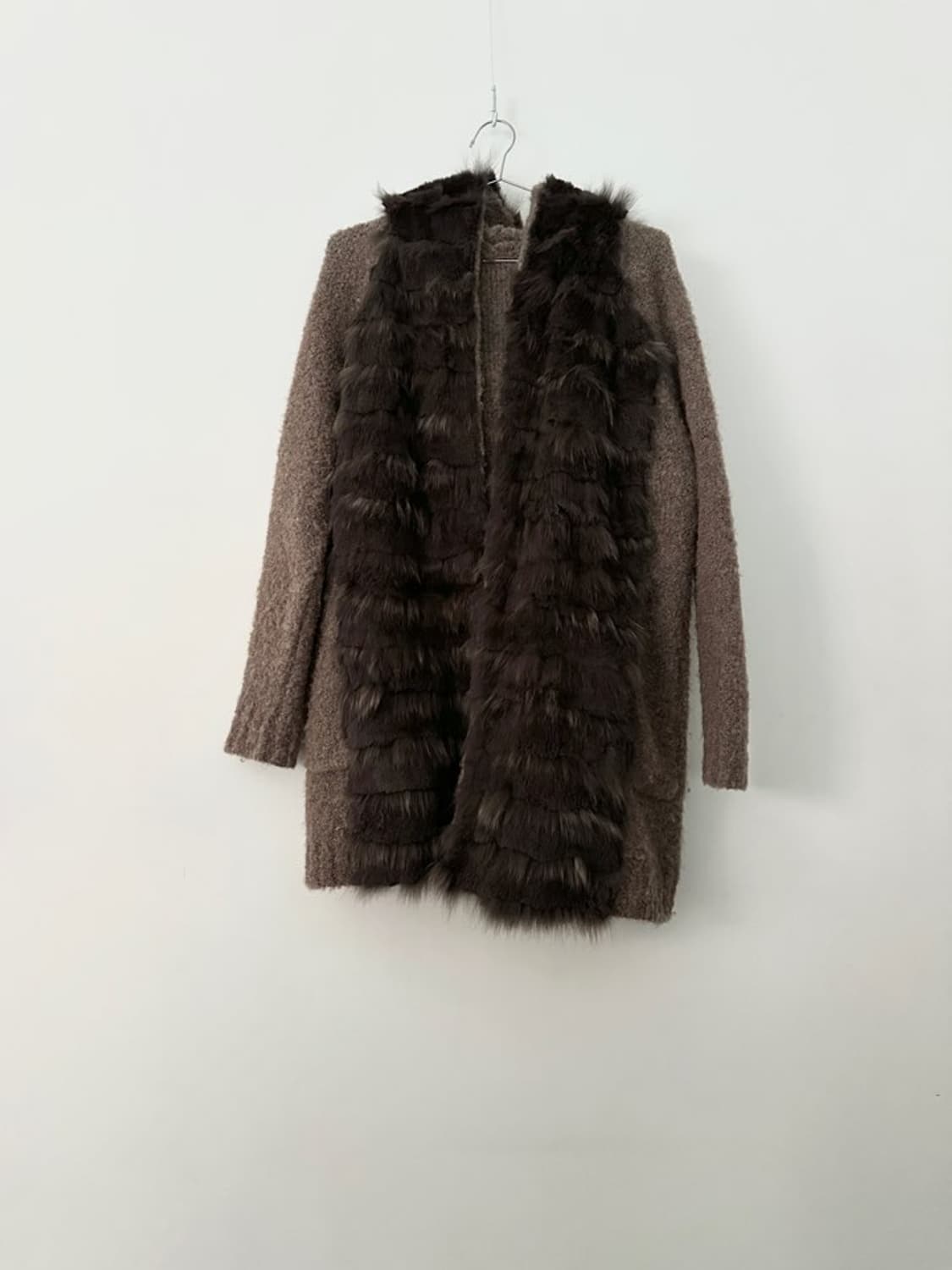 Front fur mix hoody cardigan / brown 상품이미지6