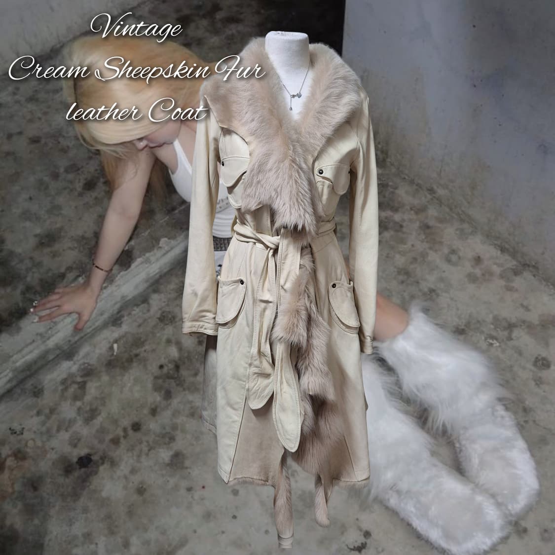 Vintage Cream Sheepskin Fur leather Coat 상품이미지1