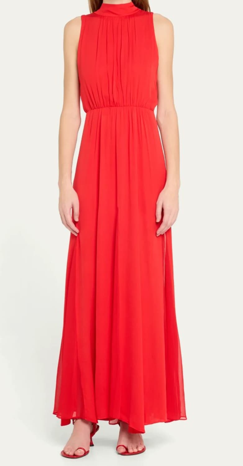 여신 레드 맥시 이브닝 드레스 섹시 홀복 등파임 홀터넥 쉬폰 롱 원피스 상품이미지1