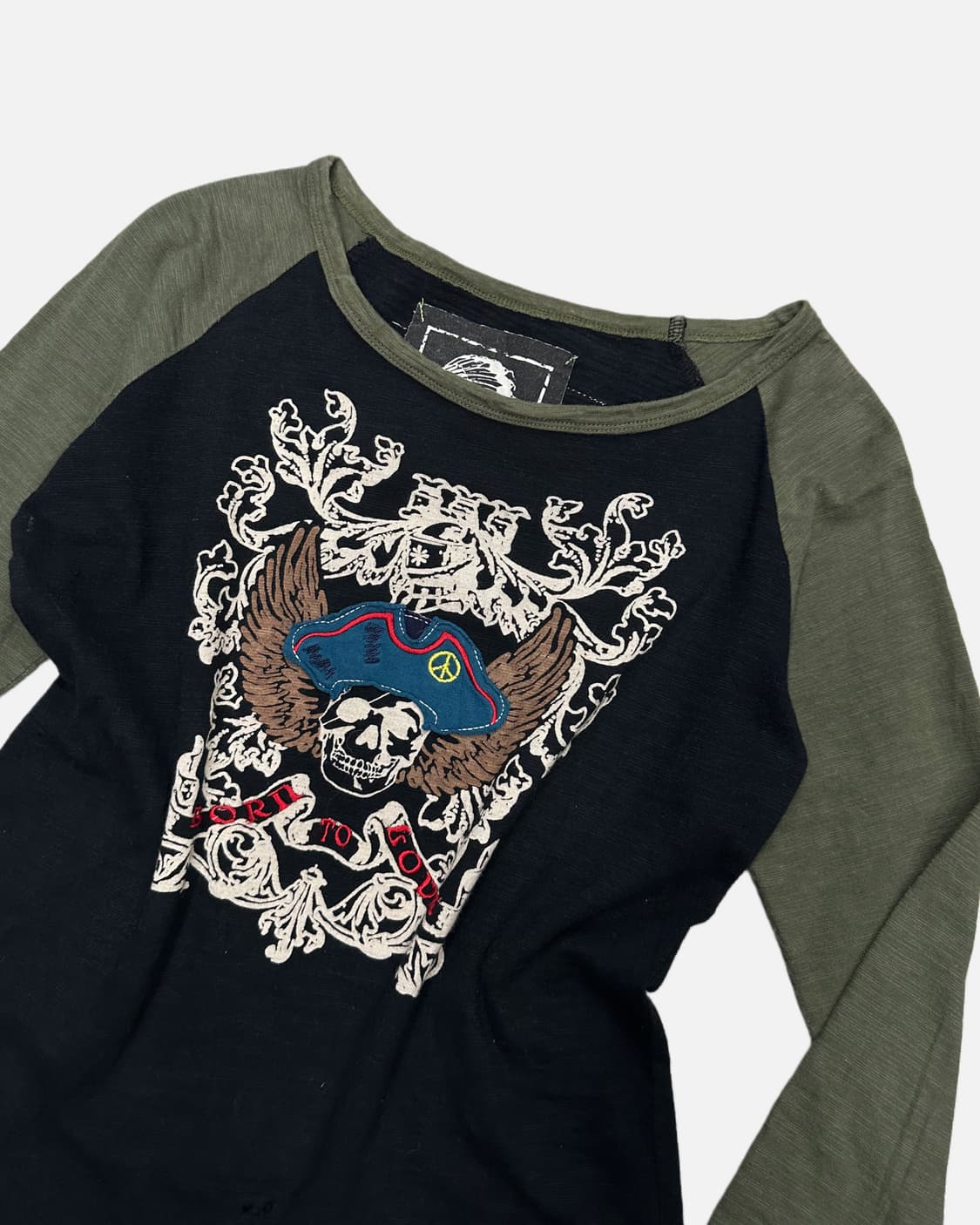 patch skull khaki raglan t 상품이미지3