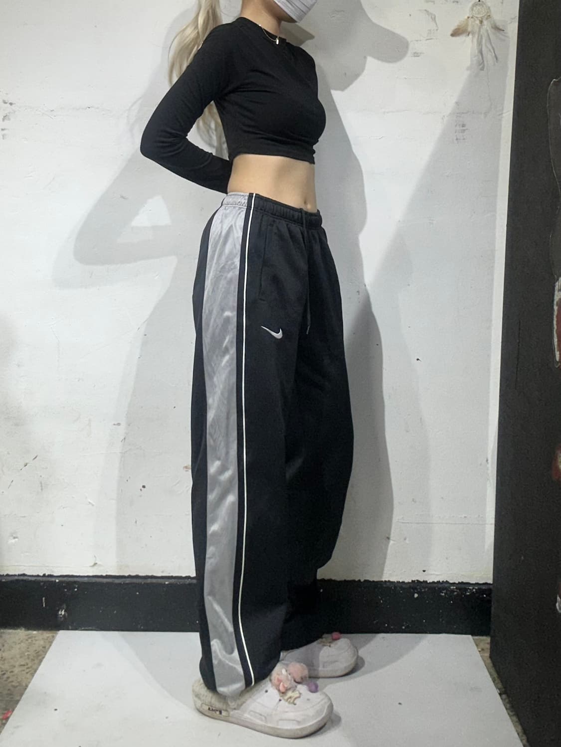나이키 블랙 와이드 그레이 사이드 라인 추리닝 바지 M 상품이미지1