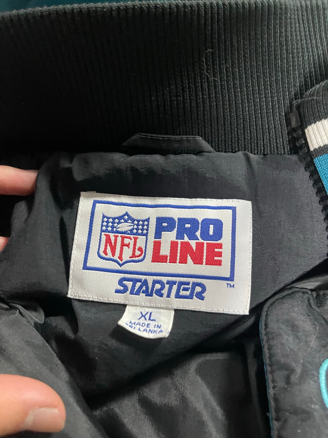 90s Starter x NFL 캐롤라이나팬서스 패딩 하프 후드 집업 상품이미지4