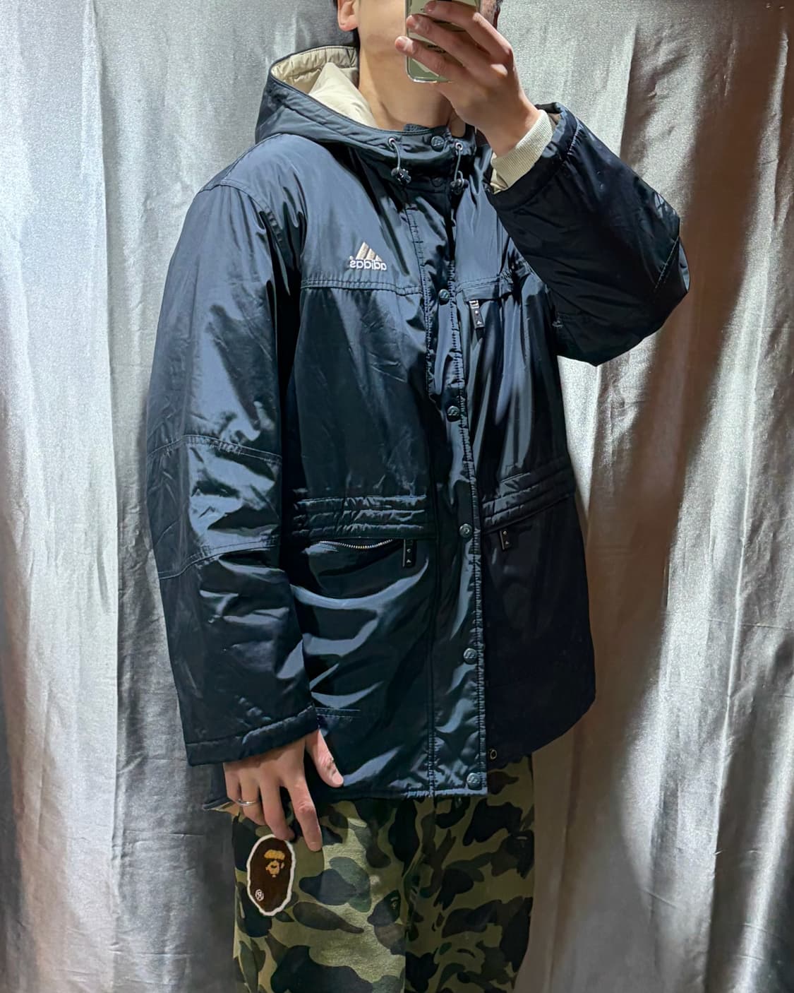 XL 아디다스 삼선로고 빅로고 패디드 나일론 야상 후드자켓 상품이미지1