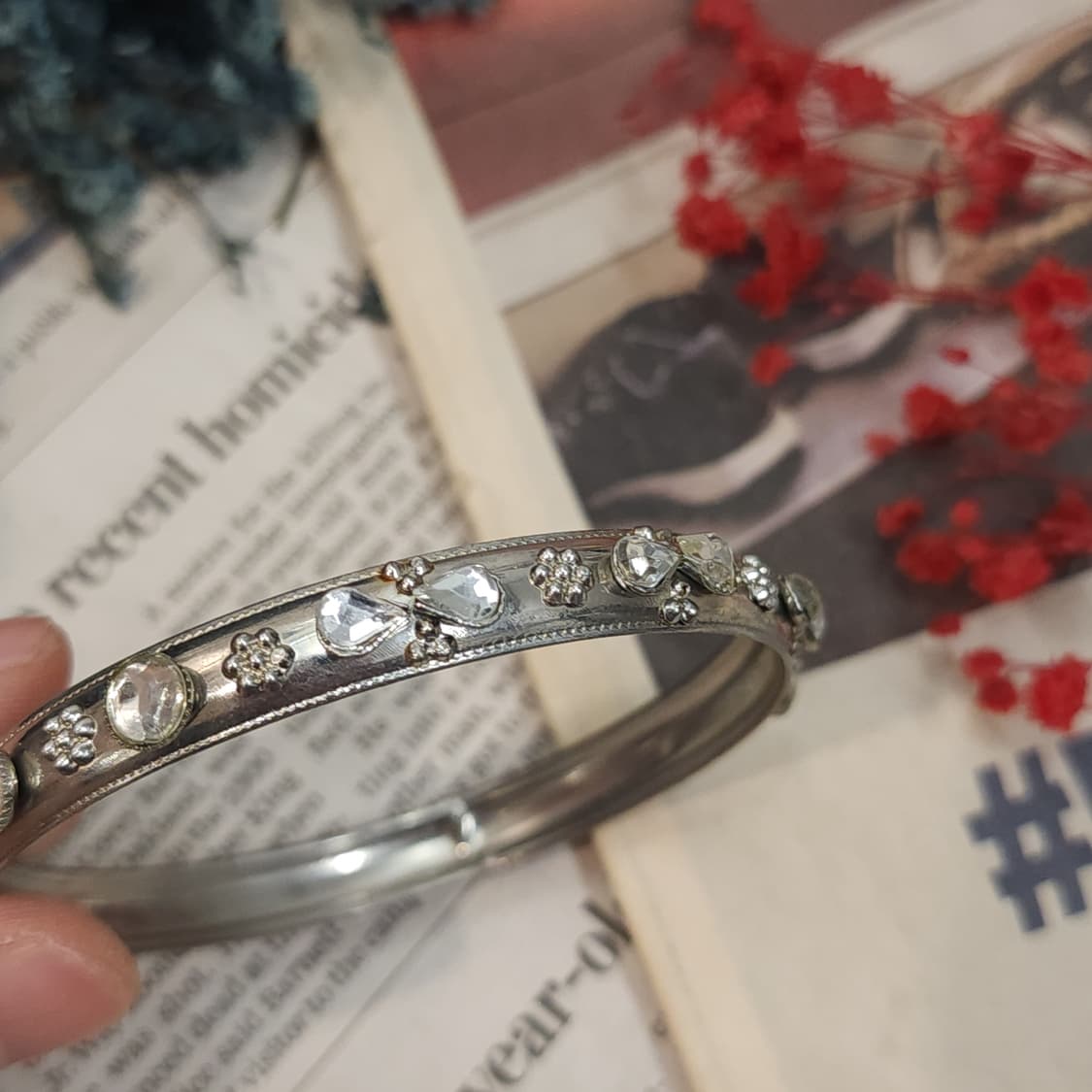 90s 프랑스 빈티지 팔찌 빈티지 실버 플로럴 뱅글 팔찌 엔틱 쥬얼리 상품이미지6