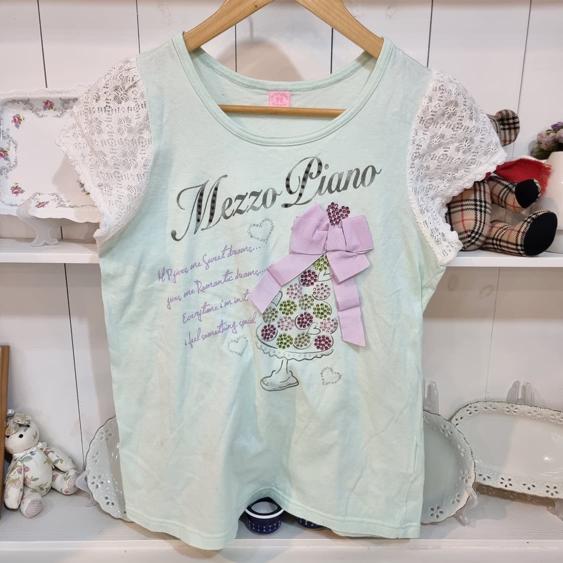 메조피아노 민트 레이스 반팔 티셔츠 상품이미지1