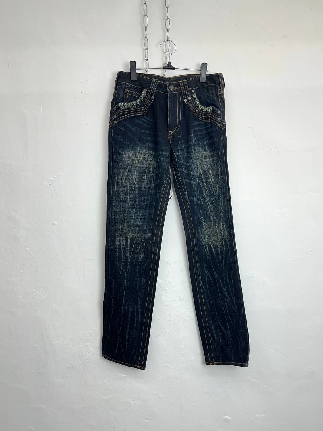 Distressed Stud Detail Dark Indigo Denim 상품이미지7