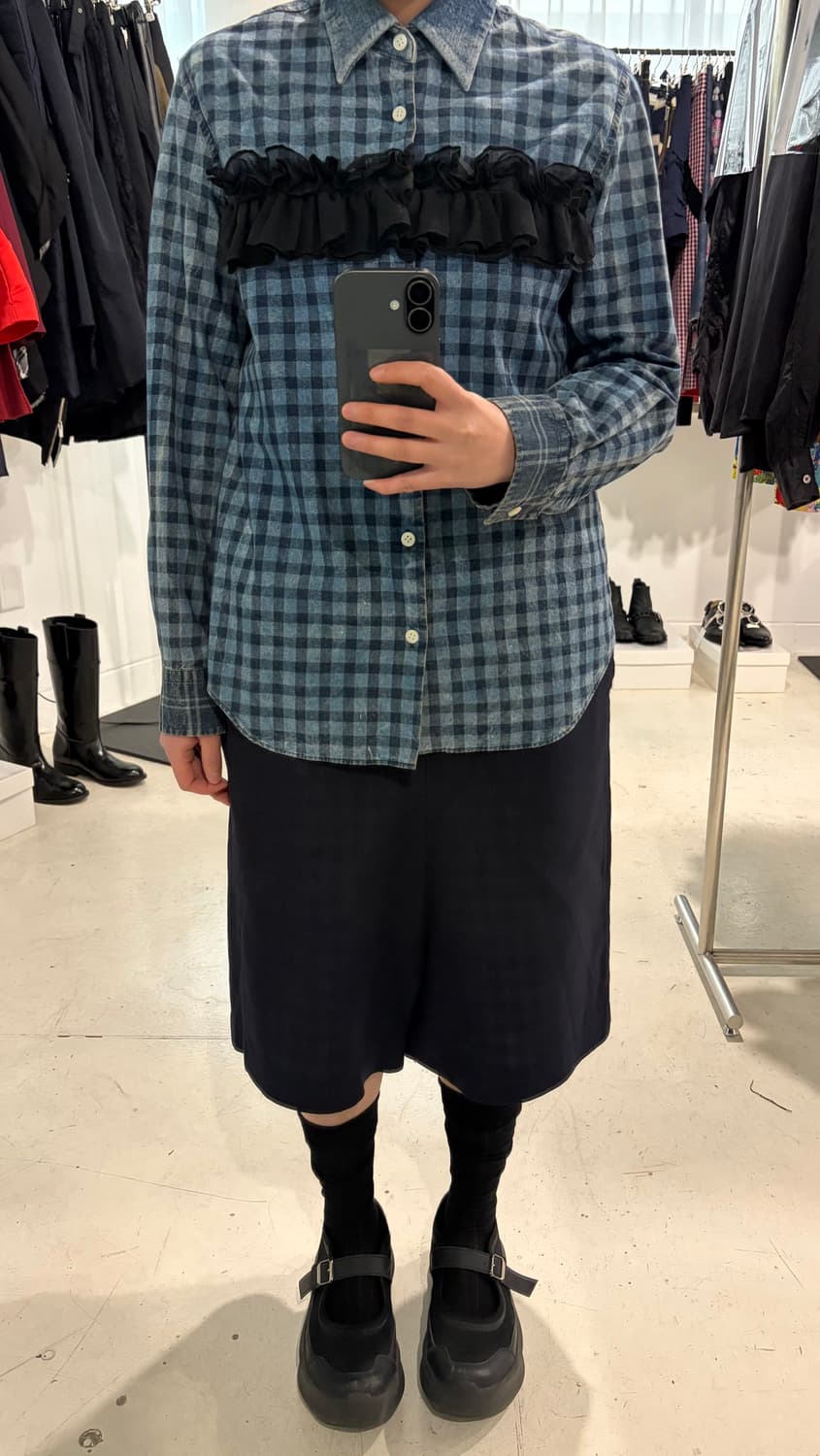 Washed Denim Frill Blouse 상품이미지4