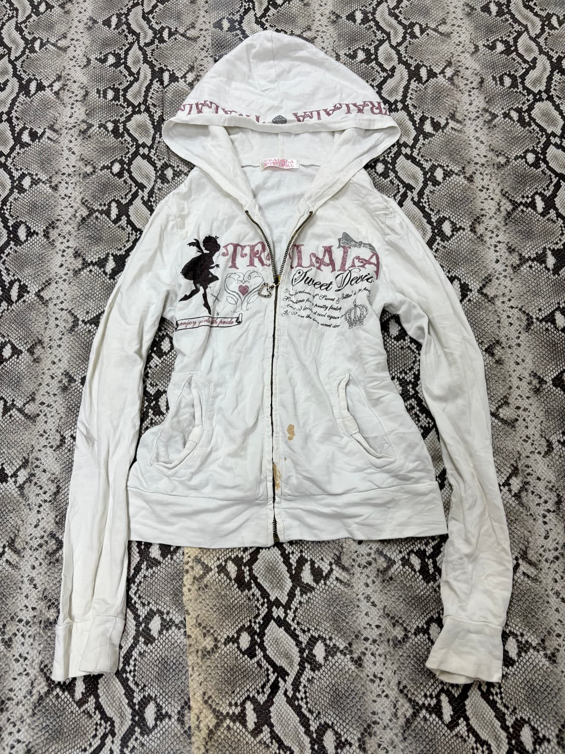 “Tralala” White Y2K Print Slim Fit Hoode 상품이미지1