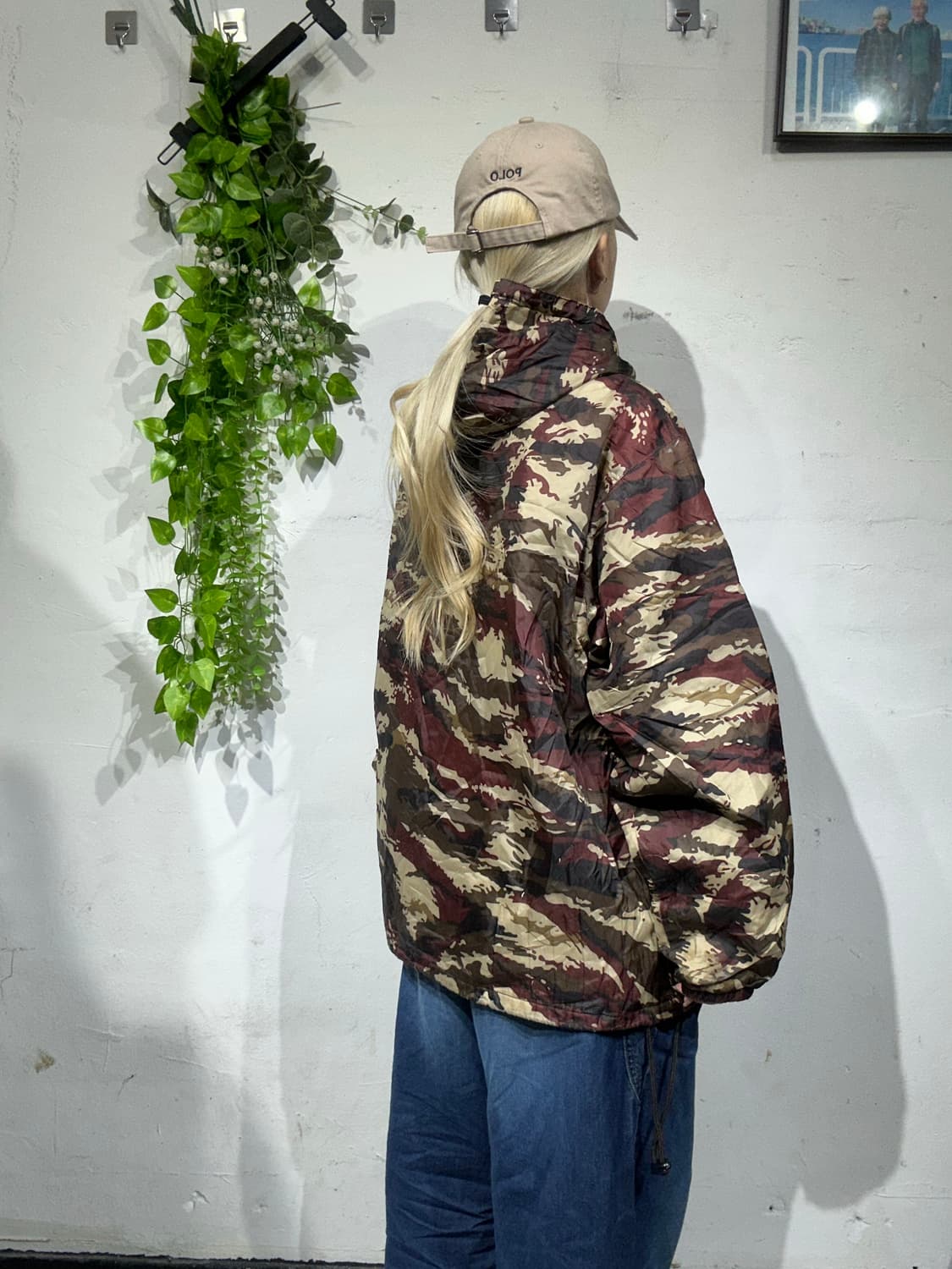 일본 빈티지 밀리터리 카모 후드 아노락 바람막이 자켓 L 상품이미지3