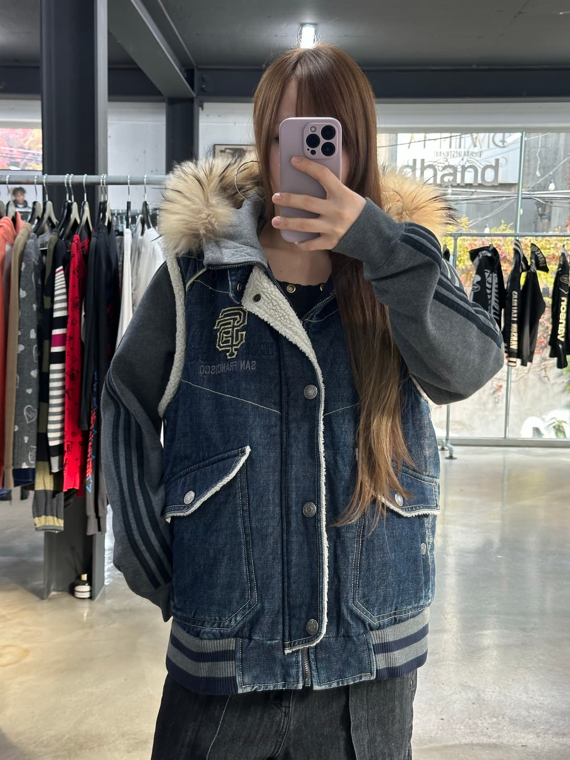 MLB 울프죠 양털 데님 패딩베스트 상품이미지1